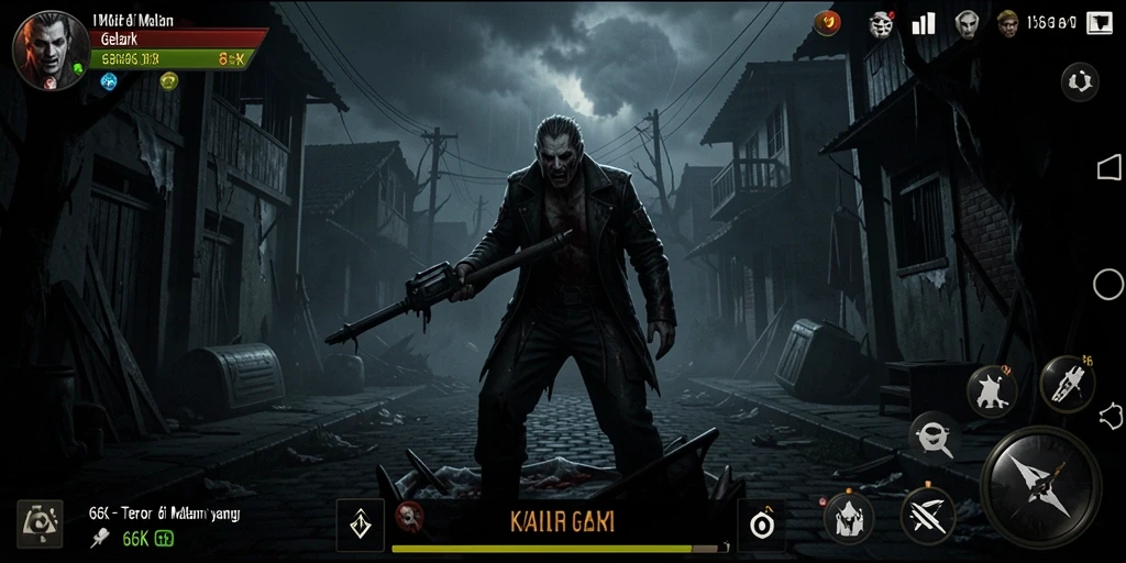 Tampilan gameplay seram dari 66K dengan atmosfer kelam.