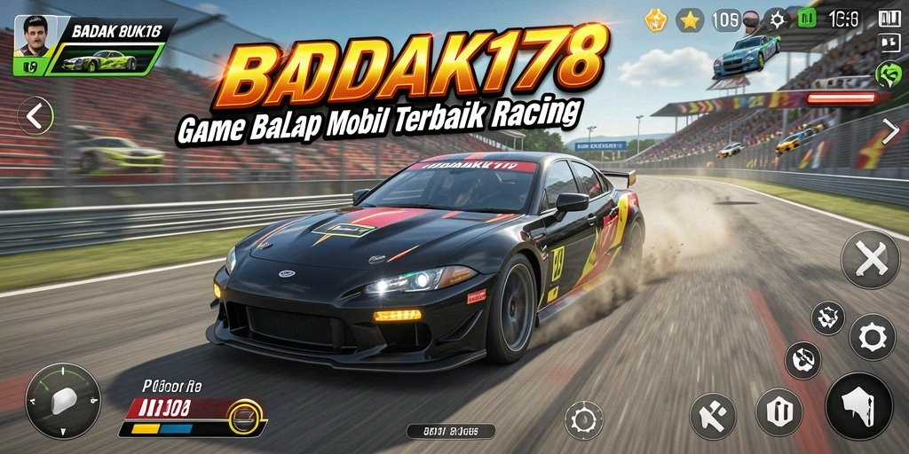 Tampilan gameplay mendebarkan dari BADAK178 dengan mobil balap yang cepat.