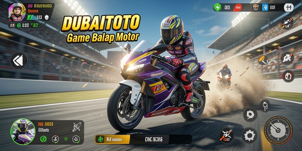 Gameplay balap motor DUBAITOTO yang seru dan menantang.