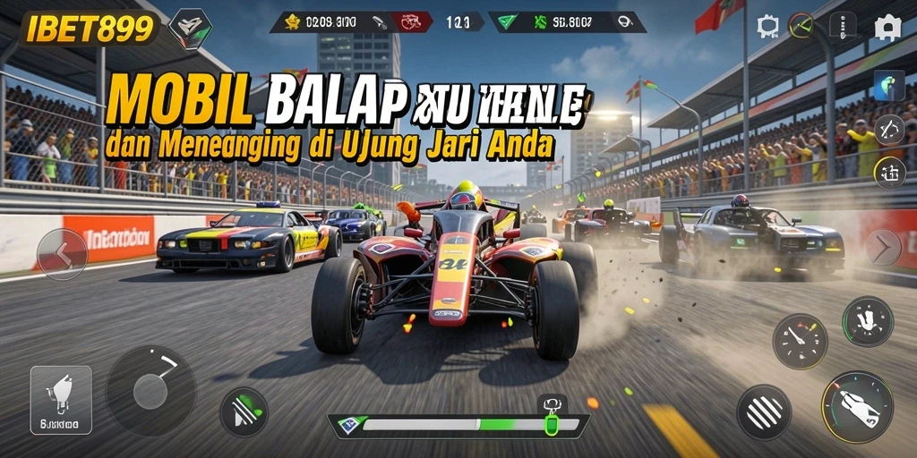 Screenshot gameplay menampilkan balapan mobil yang mendebarkan dan grafis yang mengagumkan.