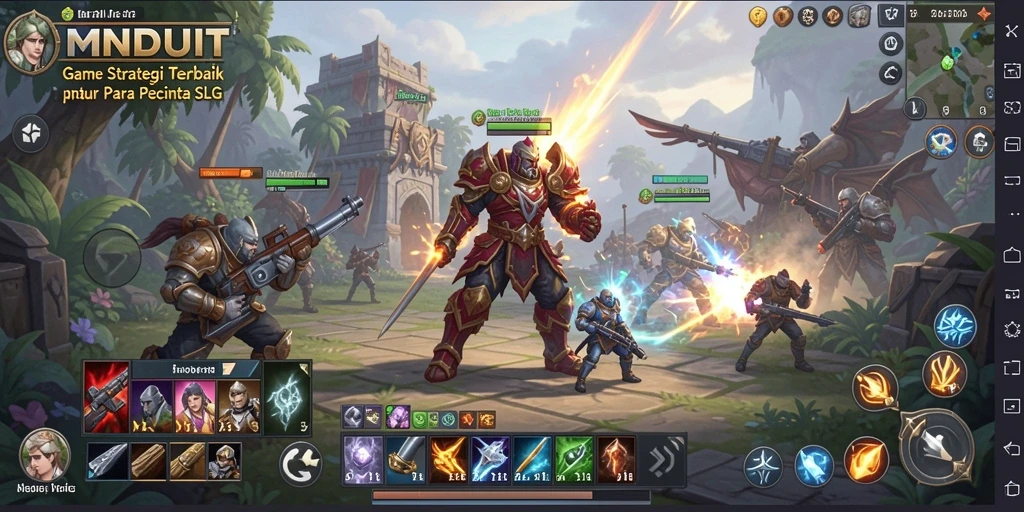 Tampilan screenshot utama MNDUIT yang menampilkan strategi gameplay SLG.
