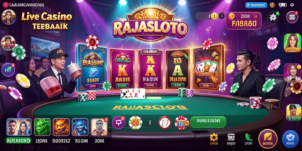 Tampilan gameplay menarik di RAJASLOTO dengan dealer langsung dan suasana casino.