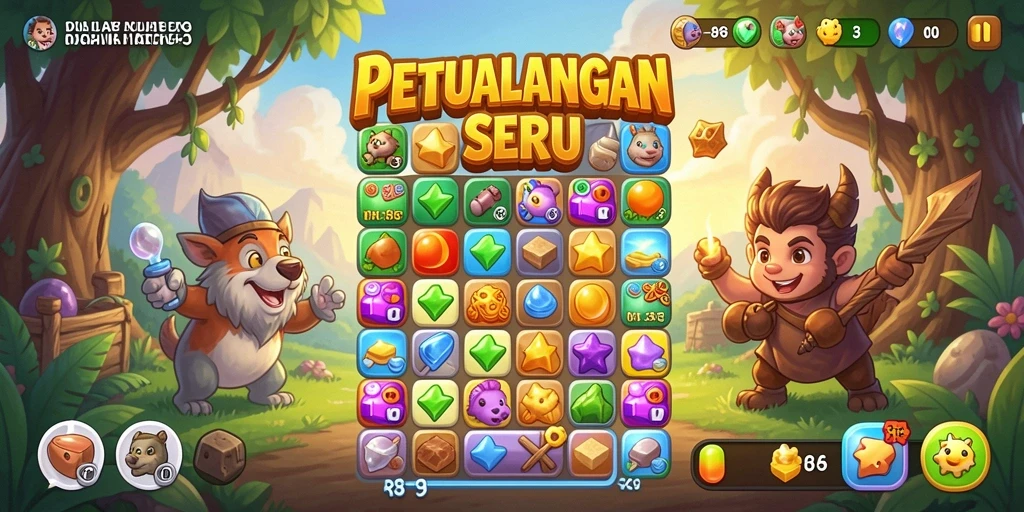 Screenshot gameplay RR89 menampilkan aksi seru mencocokkan item.