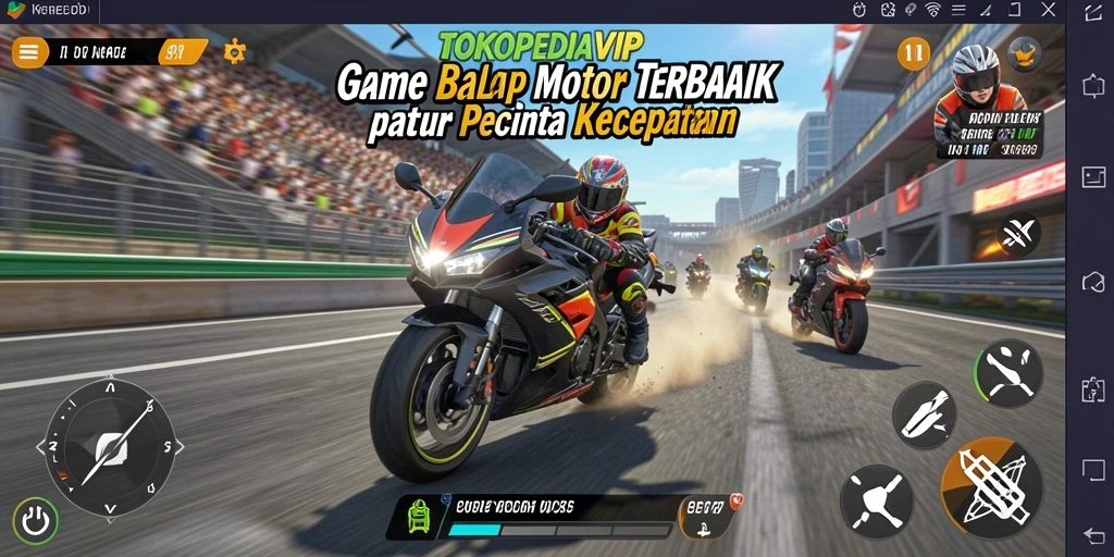 Tampilan gameplay seru dalam TOKOPEDIAVIP saat balapan motor.