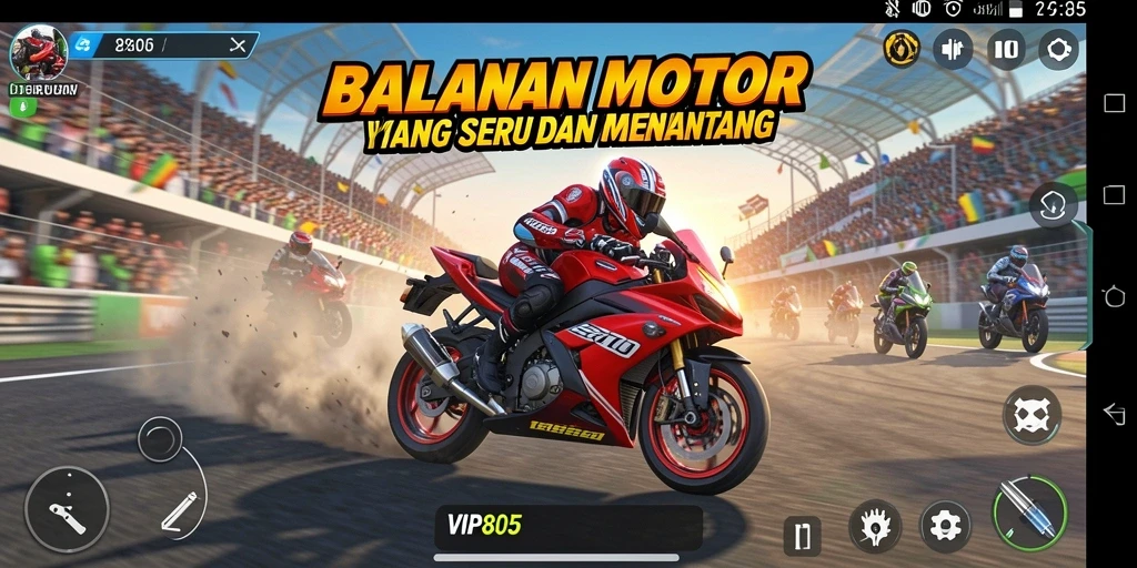 Screenshot gameplay VIP805 menampilkan aksi balapan motor yang mendebarkan.